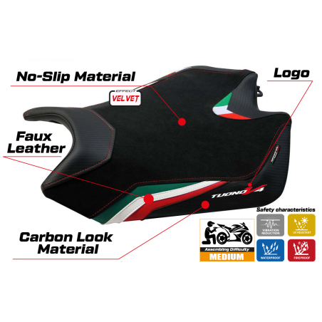 Housse de selle compatible Aprilia Tuono V4 (11-20) modèle velvet Coen