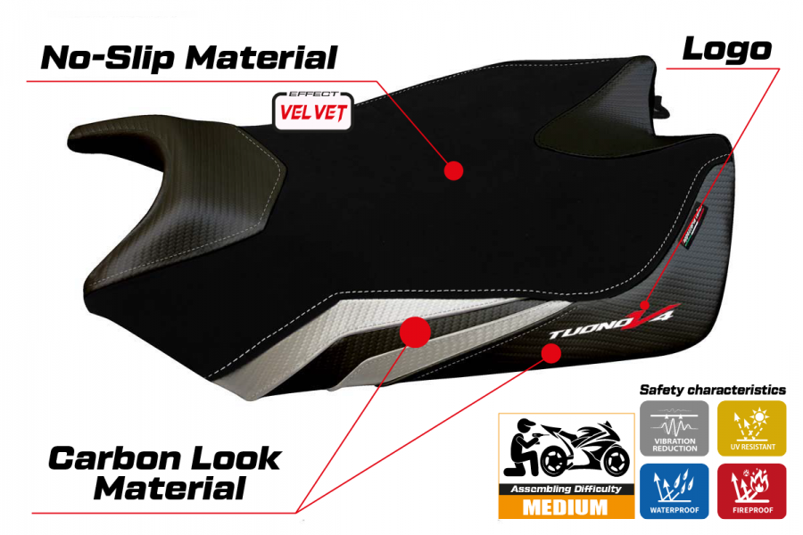 Housse de selle compatible Aprilia Tuono V4 (11-20) modèle velvet Coen