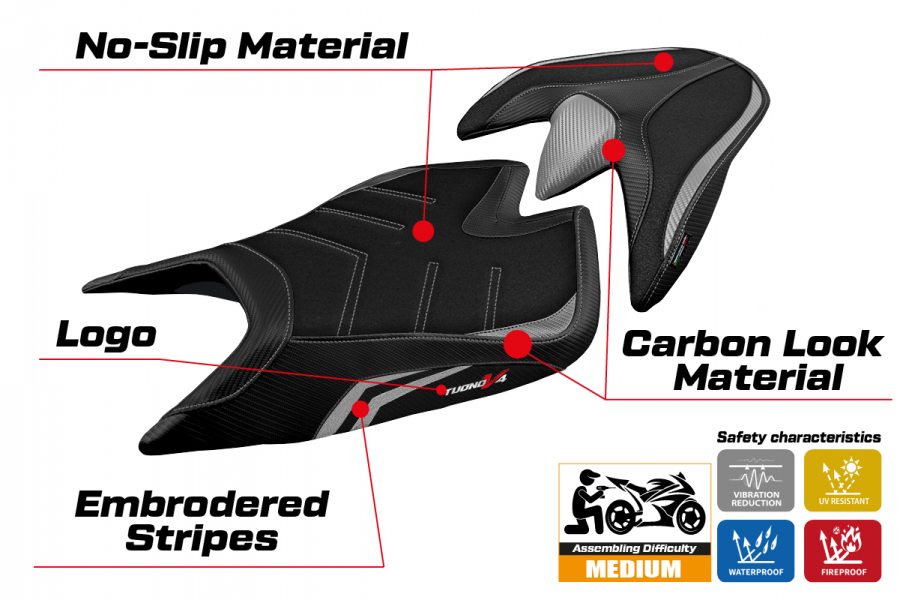 Sitzbezug kompatibel Aprilia Tuono V4 (21-22) Modell Zuera Sonderfarbe Ultragrip