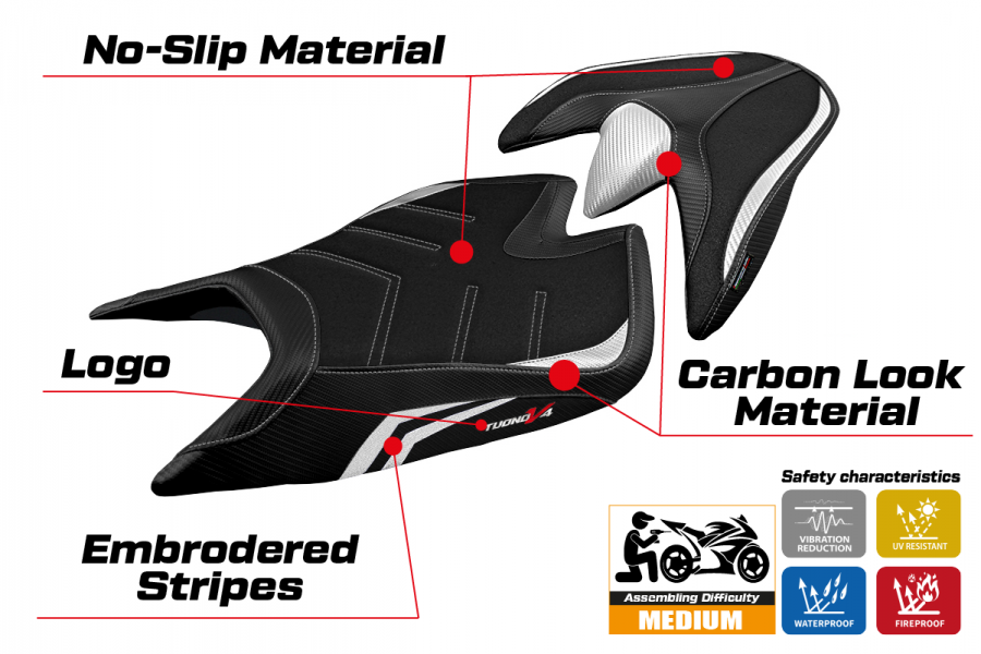 Funda de asiento compatible Aprilia Tuono V4 (21-22) modelo Zuera special color ultragrip
