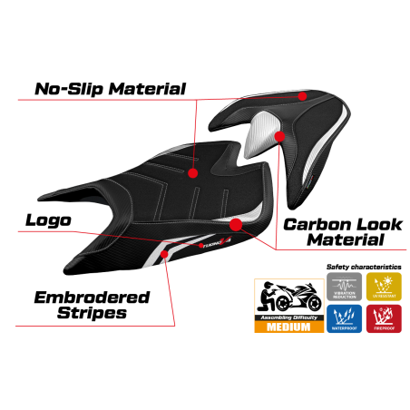 Housse de selle compatible Aprilia Tuono V4 (21-22) modèle Zuera special color ultragrip