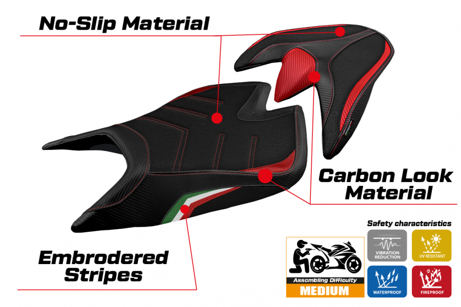 Housse de selle compatible Aprilia Tuono V4 (21-22) modèle Zuera special color ultragrip