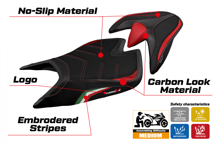 Funda de asiento compatible Aprilia Tuono V4 (21-22) modelo Zuera special color ultragrip