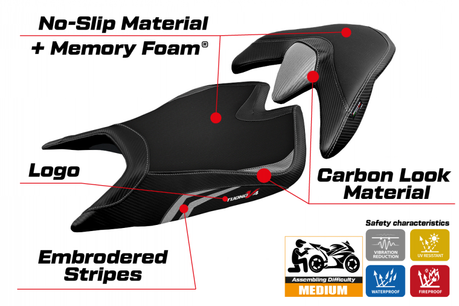 Rivestimento sella compatibile Aprilia Tuono V4 (21-22) modello Zuera special color comfort system
