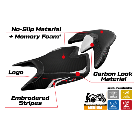 Housse de selle compatible Aprilia Tuono V4 (21-22) modèle Zuera special color comfort system