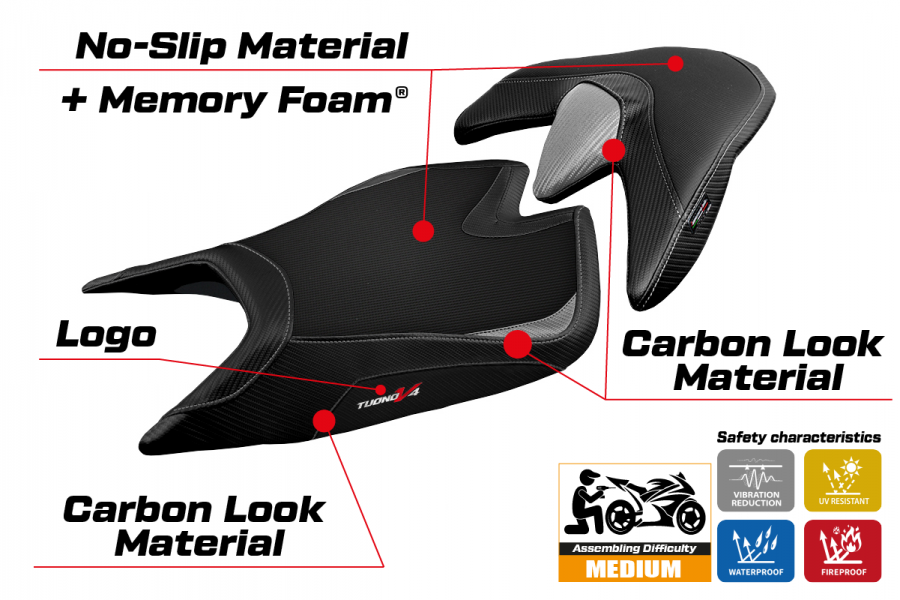 Housse de selle compatible Aprilia Tuono V4 (21-22) modèle Zuera comfort system