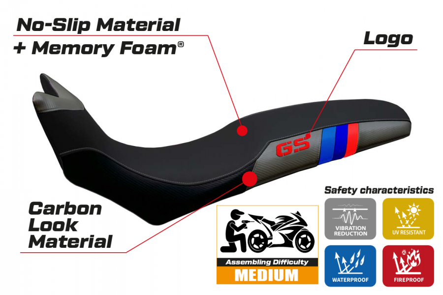 Funda de asiento compatible BMW F 700/800 GS (08-18) modelo Barone Anniversary comfort system