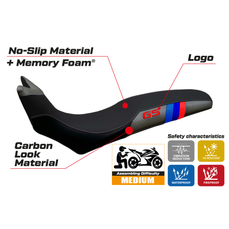 Housse de selle compatible BMW F 700/800 GS (08-18) modèle Barone Anniversary comfort system