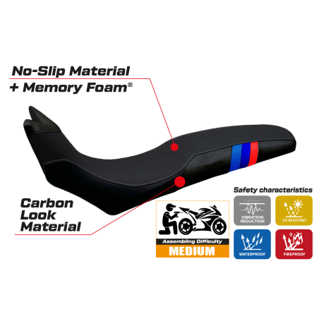 Housse de selle compatible BMW F 700/800 GS (08-18) modèle Barone Anniversary comfort system