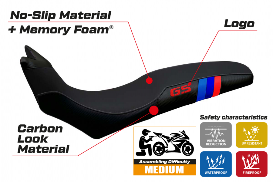 Funda de asiento compatible BMW F 700/800 GS (08-18) modelo Barone Anniversary comfort system