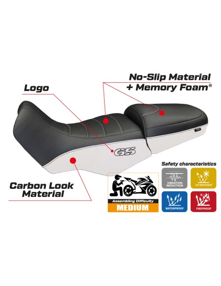 Funda de asiento compatible BMW R 1100/1150 GS (94-03) modelo Firenze Carbon Color comfort system