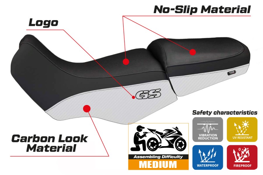 Funda de asiento compatible con BMW R 1100/1150 GS (94-03) modelo Livorno Carbon Color