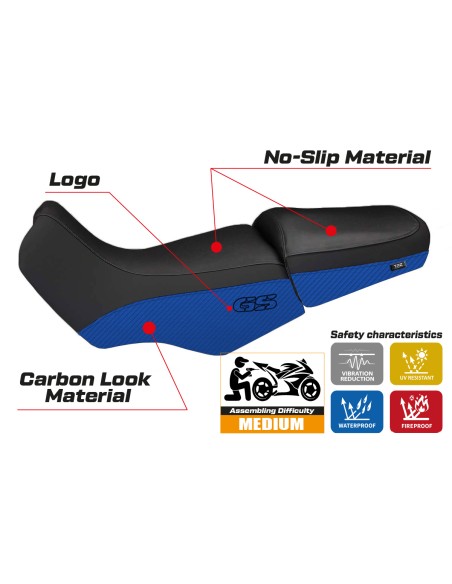 Funda de asiento compatible con BMW R 1100/1150 GS (94-03) modelo Livorno Carbon Color