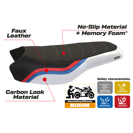 Funda de asiento compatible BMW R 1200/1250 GS Rallye (17-22) modelo Bonn 2 comfort system