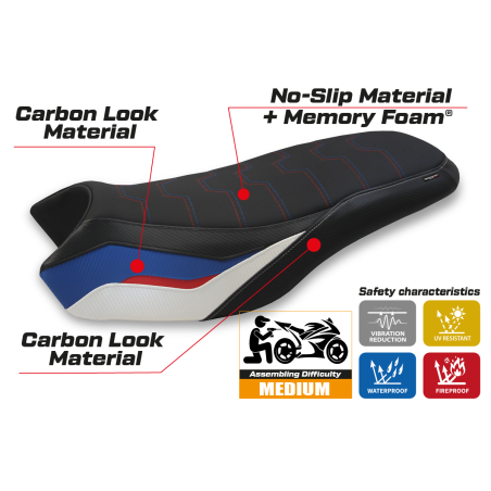 Housse de selle compatible BMW R 1200/1250 GS Rallye (17-22) modèle Iasi comfort system