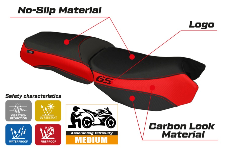 Sitzbezug kompatibel BMW R 1200 GS Adventure (13-18) Modell Bologna Carbon Color