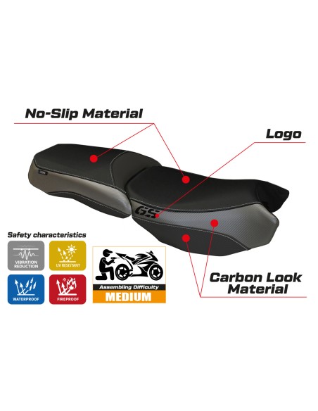 Housse de selle compatible BMW R 1200 GS Adventure (13-18) modèle Bologna Carbon Color