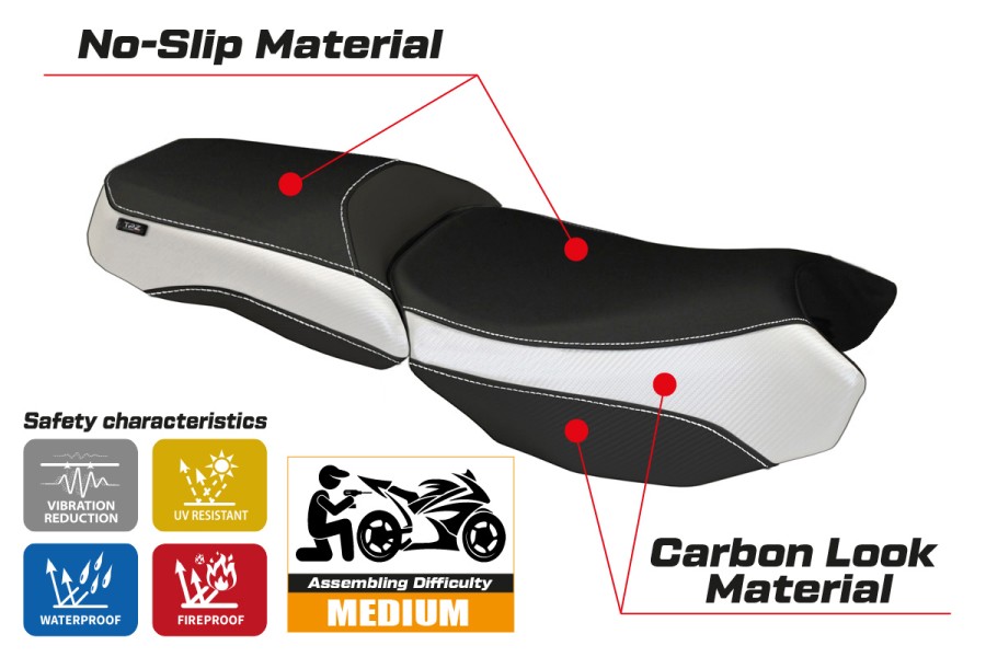 Funda de asiento compatible con BMW R 1200 GS Adventure (13-18) modelo Bologna Color Carbono