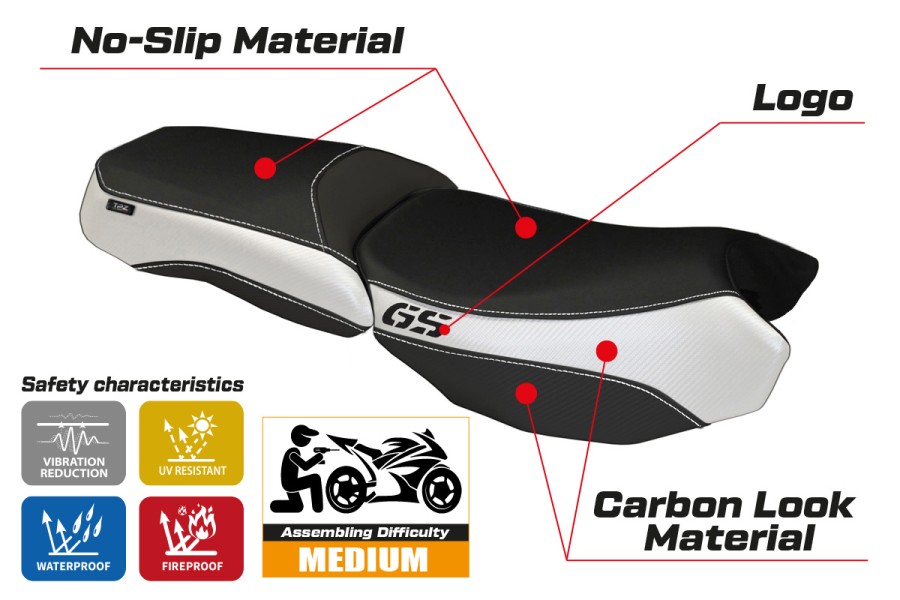 Rivestimento sella compatibile BMW R 1200 GS Adventure (13-18) modello Bologna Carbon Color