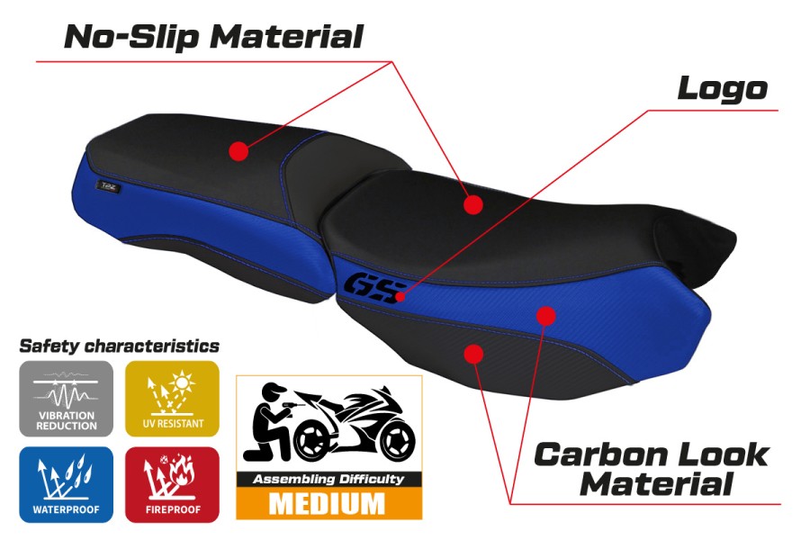 Rivestimento sella compatibile BMW R 1200 GS Adventure (13-18) modello Bologna Carbon Color
