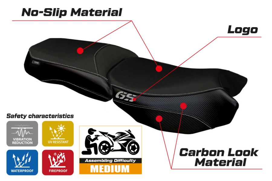 Seat cover compatible BMW R 1200 GS Adventure (13-18) Bologna Carbon Color model