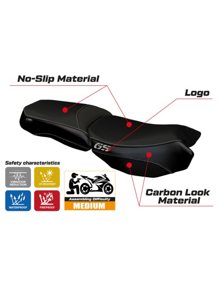 Funda de asiento compatible con BMW R 1200 GS Adventure (13-18) modelo Bologna Color Carbono