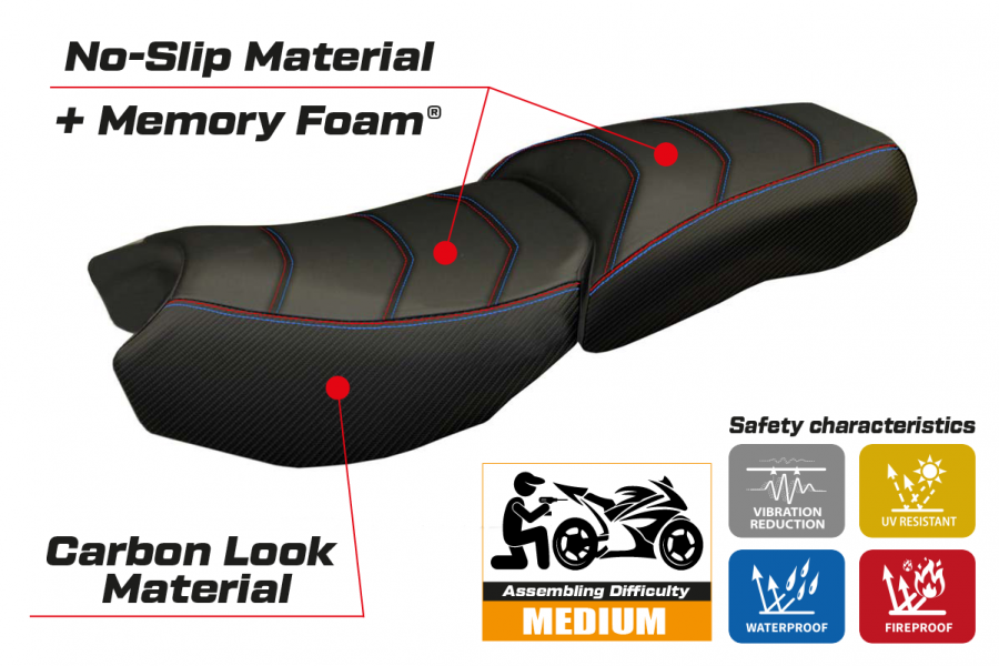 Housse de selle compatible BMW R 1200 GS Adventure (13-18) modèle Original Carbon Color comfort system