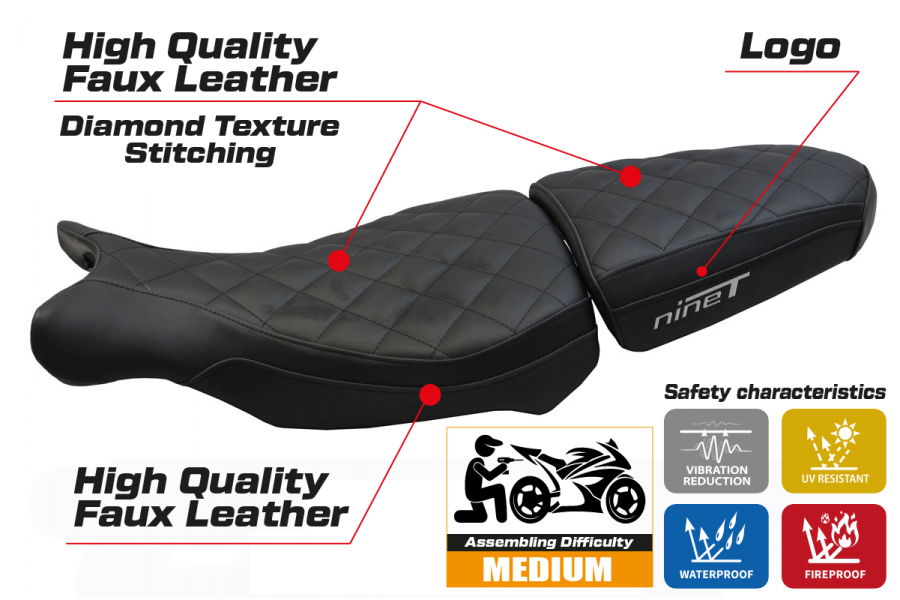 Funda de asiento compatible BMW R 1200 NINE T (14-22) modelo Arnes