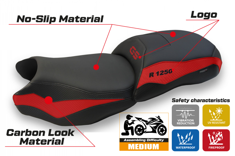 Funda de asiento compatible con BMW R 1250 GS (19-22) modelo Dobbiaco