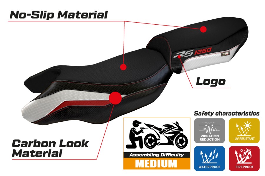 Housse de selle compatible BMW R 1250 RS (20-22) modèle Blanco