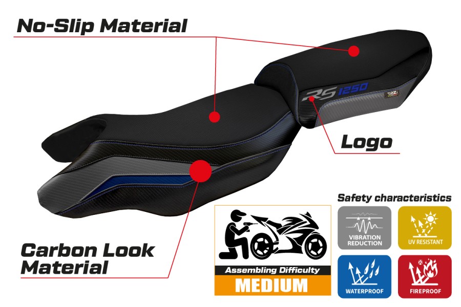 Housse de selle compatible BMW R 1250 RS (20-22) modèle Blanco