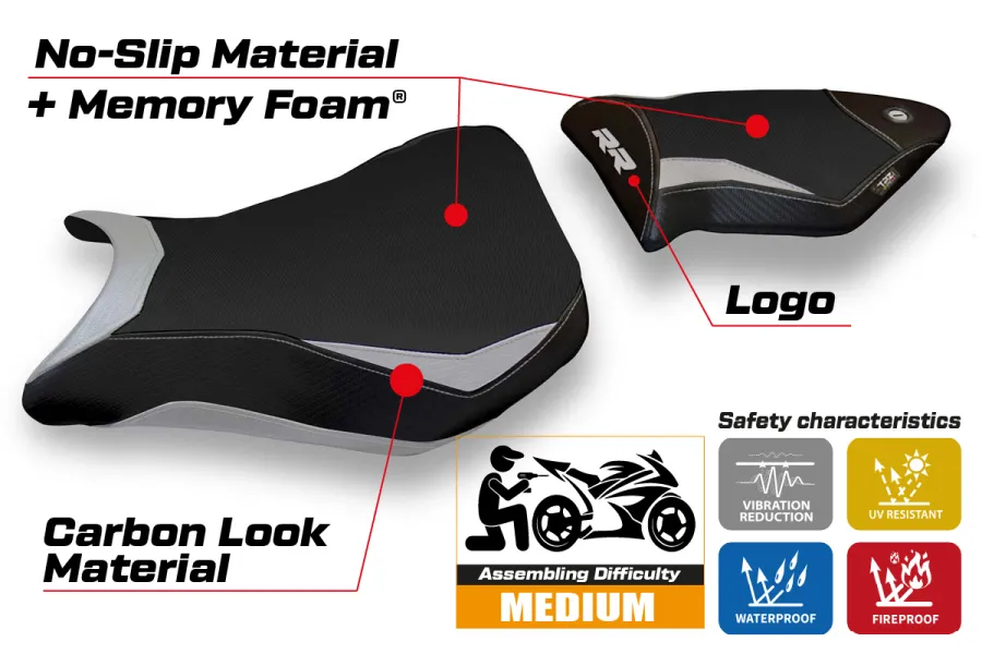 Housse de selle compatible BMW S 1000 RR (12-14) modèle Dacca 2 comfort system