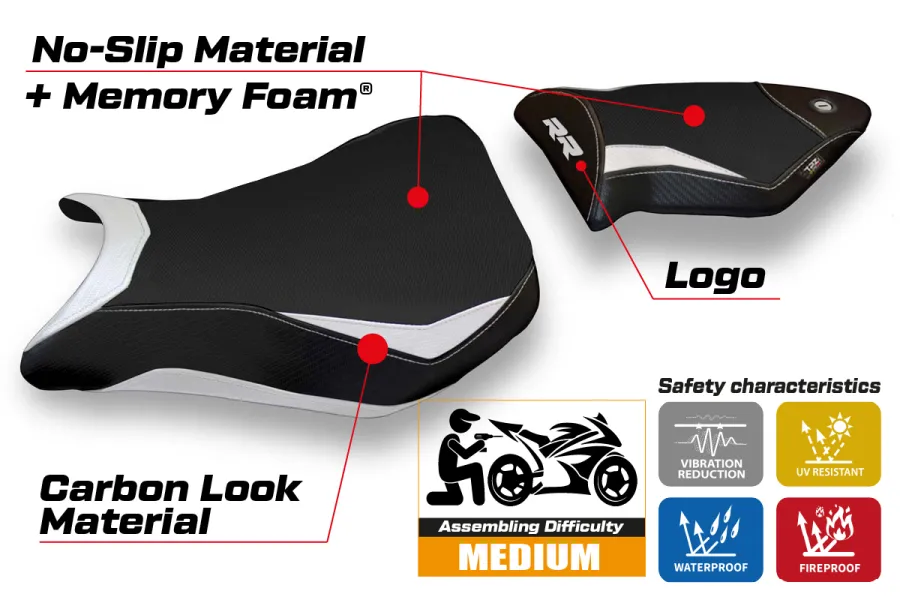 Funda de asiento compatible BMW S 1000 RR (12-14) modelo Dacca 2 comfort system