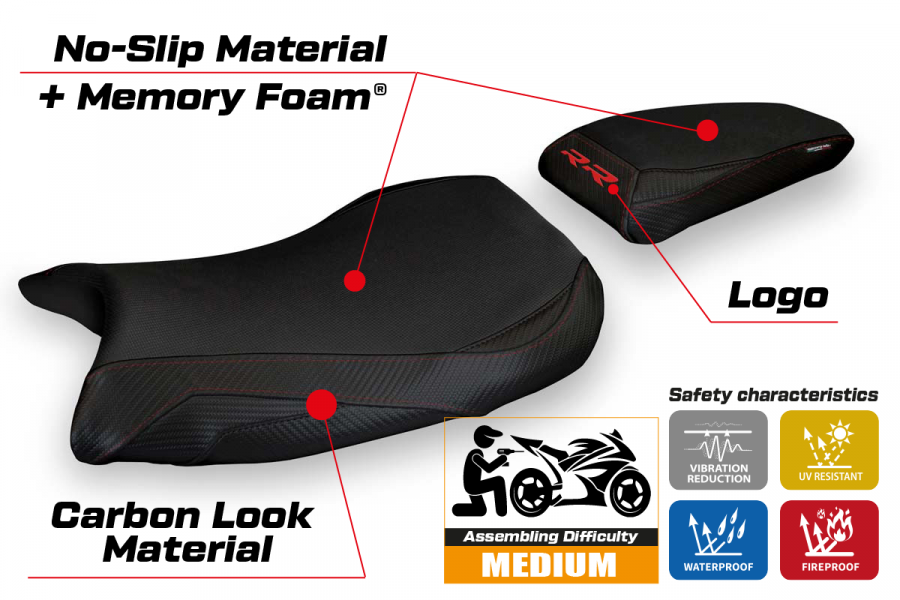 Housse de selle compatible BMW S 1000 RR (19-23) modèle Deruta 1 comfort system