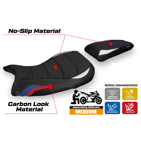 Funda de asiento compatible BMW S 1000 RR M-Sport (19-22) modelo Edige 1 ultragrip
