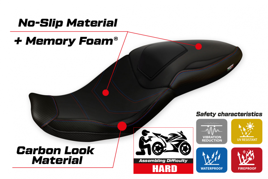 Housse de selle compatible BMW S 1000 XR (20-22) modèle Djanet Total Black comfort system