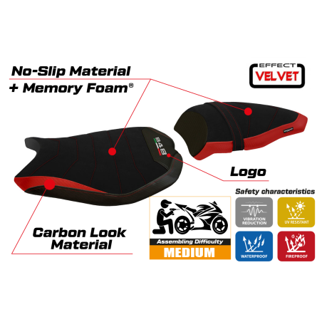 Housse de selle compatible Ducati 848/1098/1198 (07-13) modèle Cervia Velvet comfort system