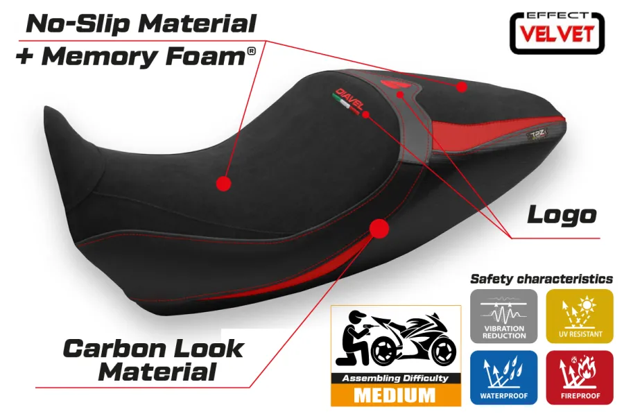 Seat cover compatible Ducati Diavel 1260 (19-22) Saranda 1 velvet comfort system model