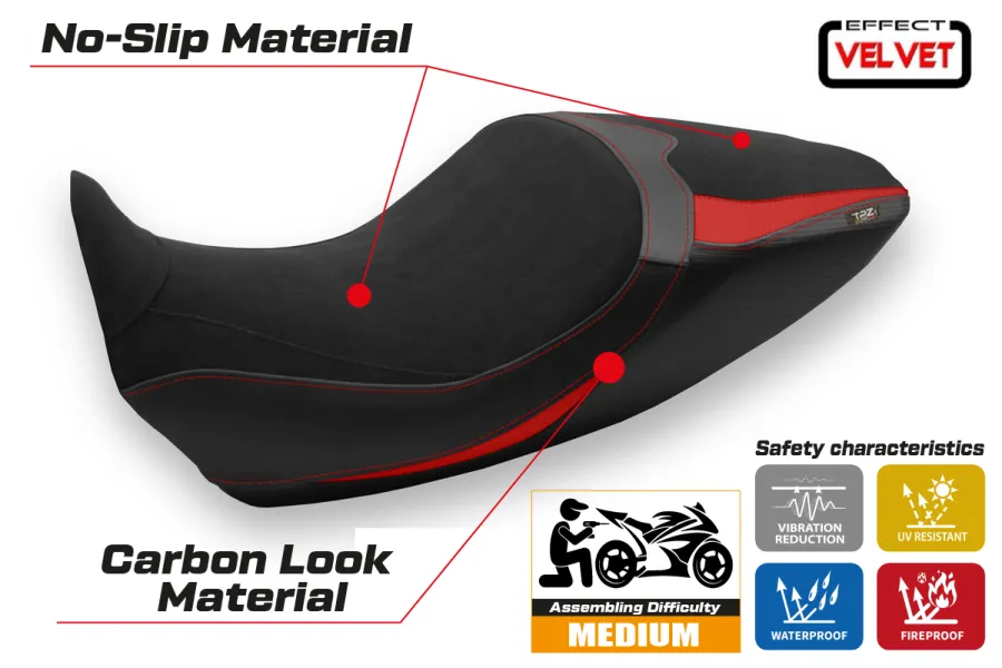 Funda de asiento compatible con Ducati Diavel 1260 (19-22) modelo Saranda 1 terciopelo