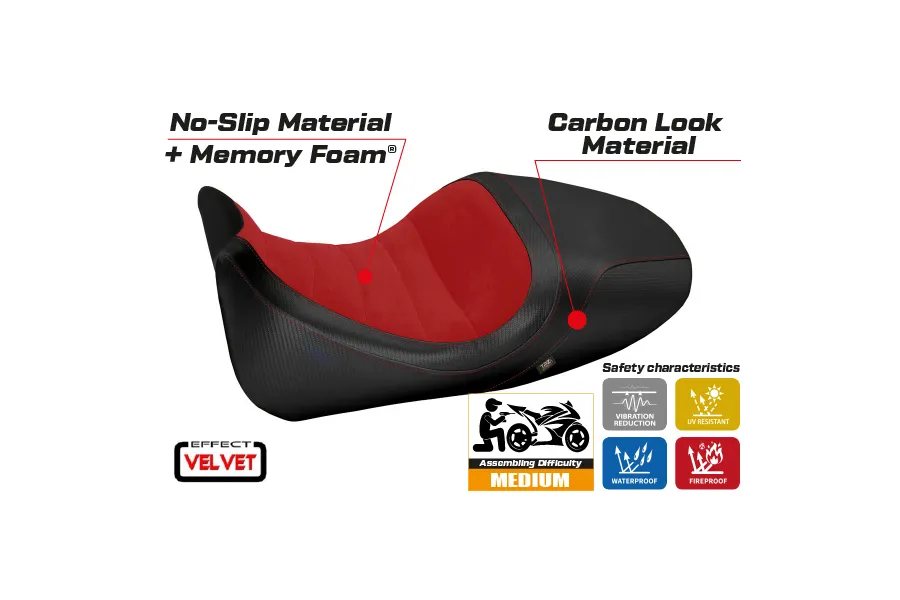 Funda de asiento compatible con Ducati Diavel (14-18) modelo Imola 1 velvet comfort system