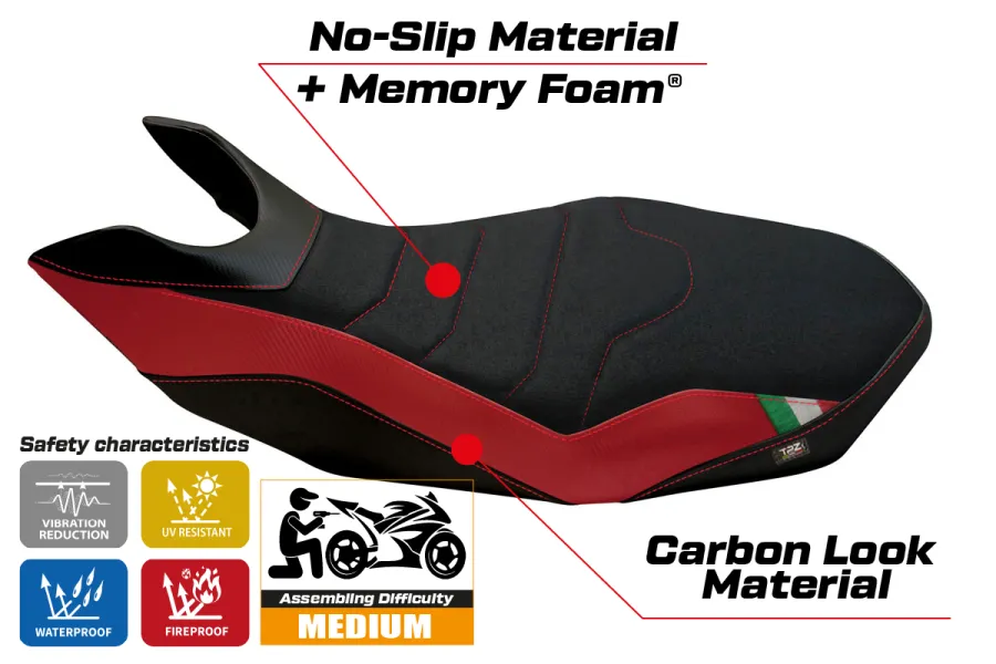 Housse de selle compatible Ducati Hypermotard 796/1100/1100 EVO (07-12) modèle Medea 2 comfort system