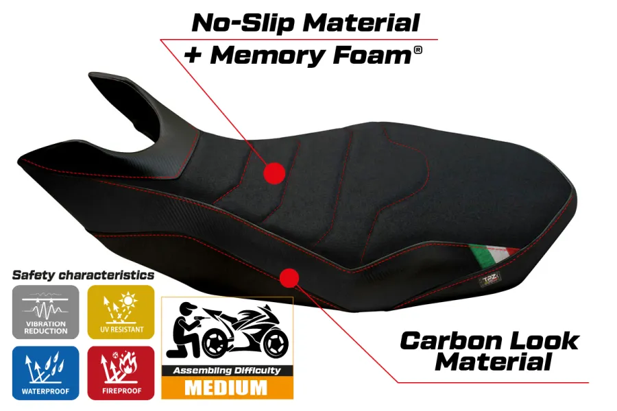 Housse de selle compatible Ducati Hypermotard 796/1100/1100 EVO (07-12) modèle Medea 2 comfort system