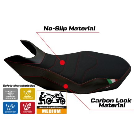 Funda de asiento compatible con Ducati Hypermotard 796/1100/1100 EVO (07-12) modelo Ribe 2 ultragrip
