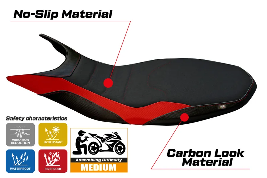 Funda de asiento compatible con Ducati Hypermotard 821/939 (13-18) modelo Megara 1 ultragrip