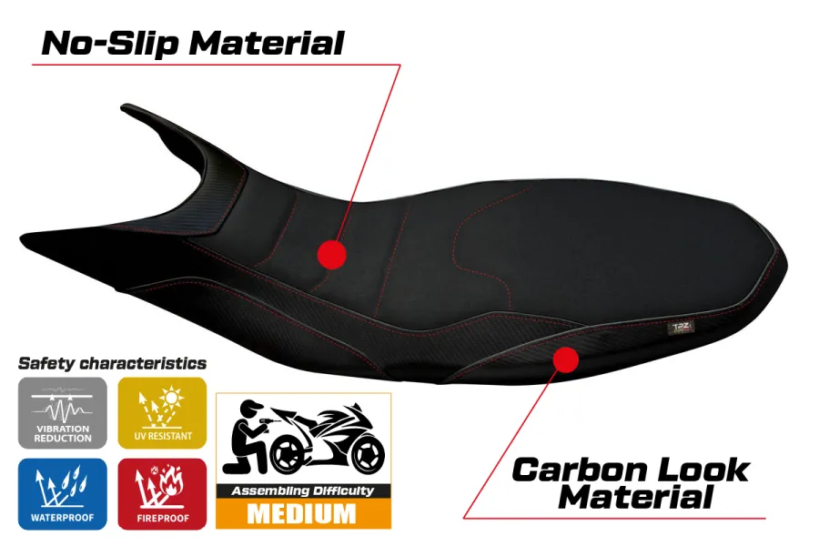 Funda de asiento compatible con Ducati Hypermotard 821/939 (13-18) modelo Megara 1 ultragrip