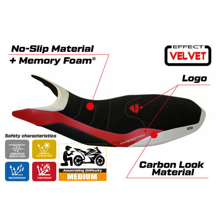 Housse de selle compatible Ducati Hypermotard 821/939 (13-18) modèle Varna special color velvet comfort system