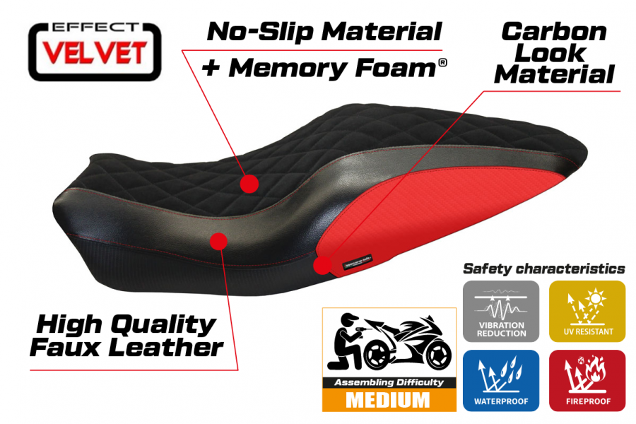 Funda de asiento compatible con Ducati Monster 821/1200 (14-16) modelo Andorra Velvet comfort system