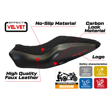 Funda de asiento compatible con Ducati Monster 821/1200 (14-16) modelo Andorra Velvet
