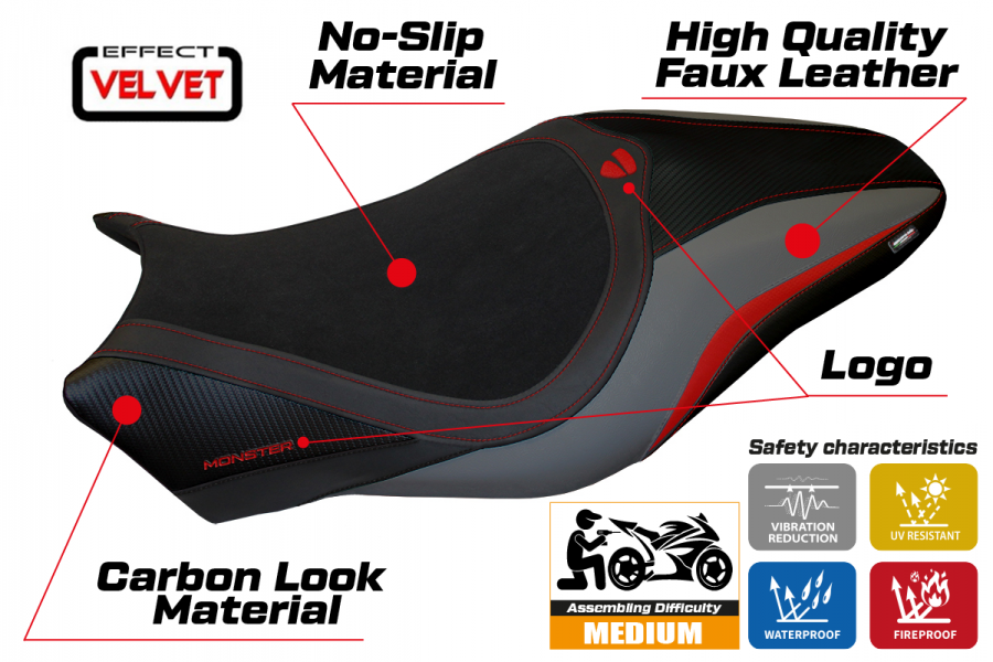 Funda de asiento compatible con Ducati Monster 821/1200 (17-20) modelo de terciopelo Valencia