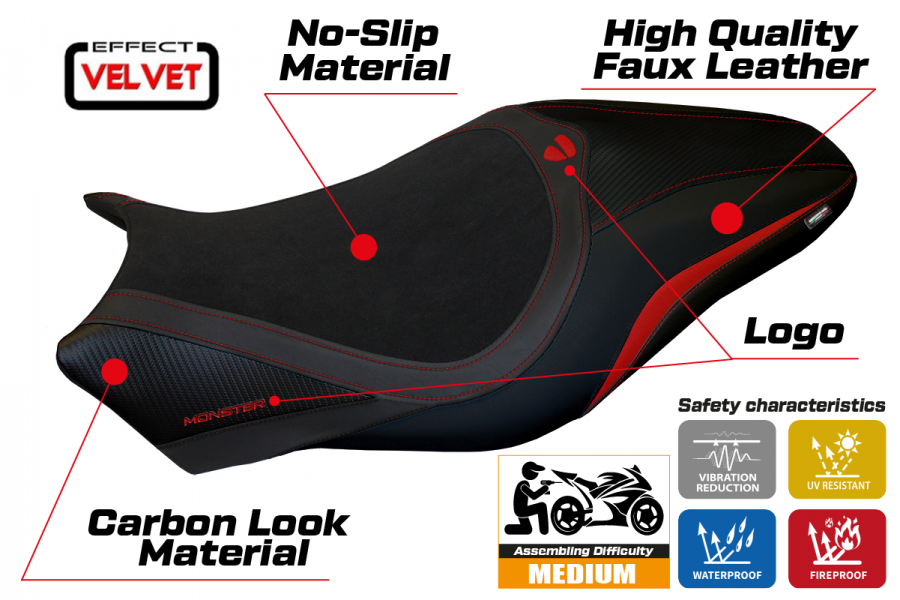 Rivestimento sella compatibile Ducati Monster 821 / 1200 (17-20) modello Valencia velvet